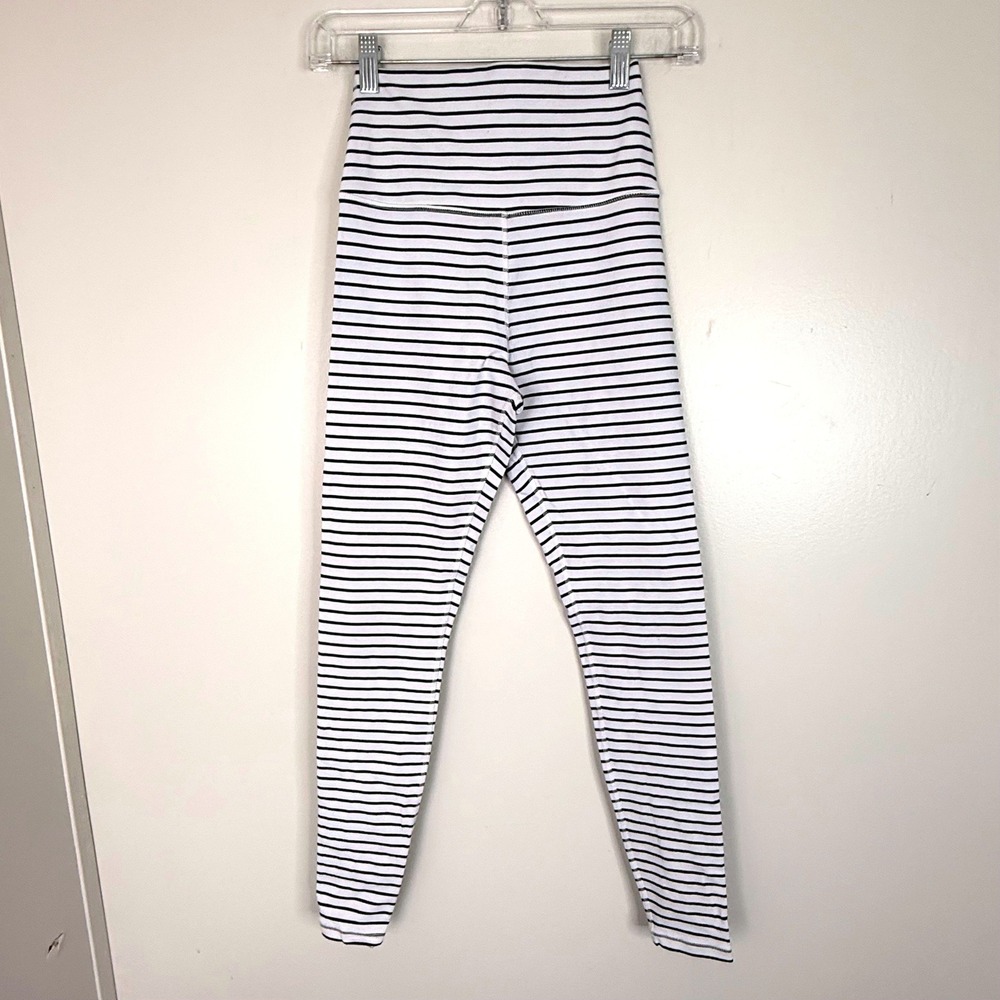 Glyder Leggings Womens XS White Black Striped High Waisted Yoga Activewear